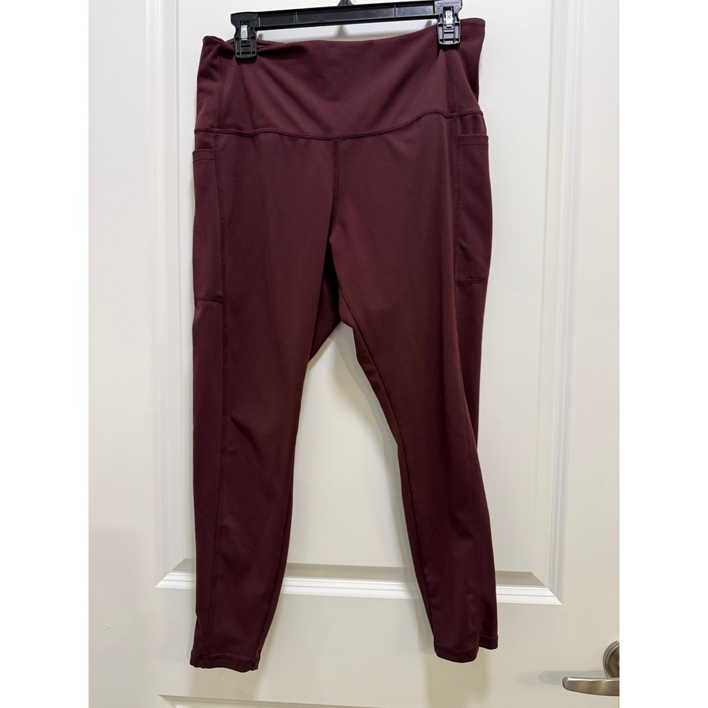 Danskin Womens Burgundy High Waisted Active Leggings with Pockets XL 1536061